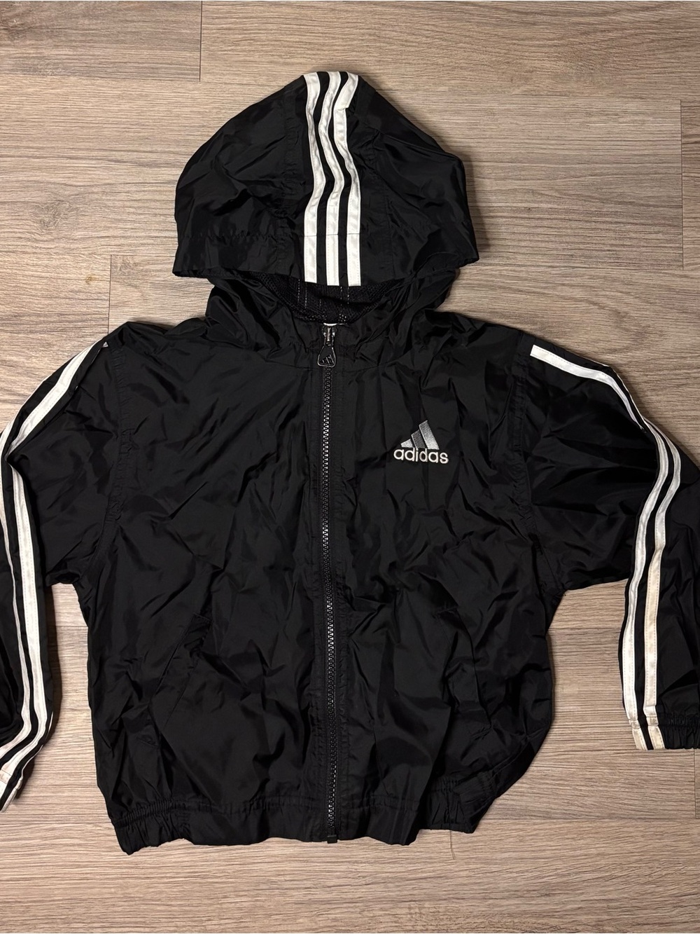 Adidas Black Windbreaker Jacket with White Stripes